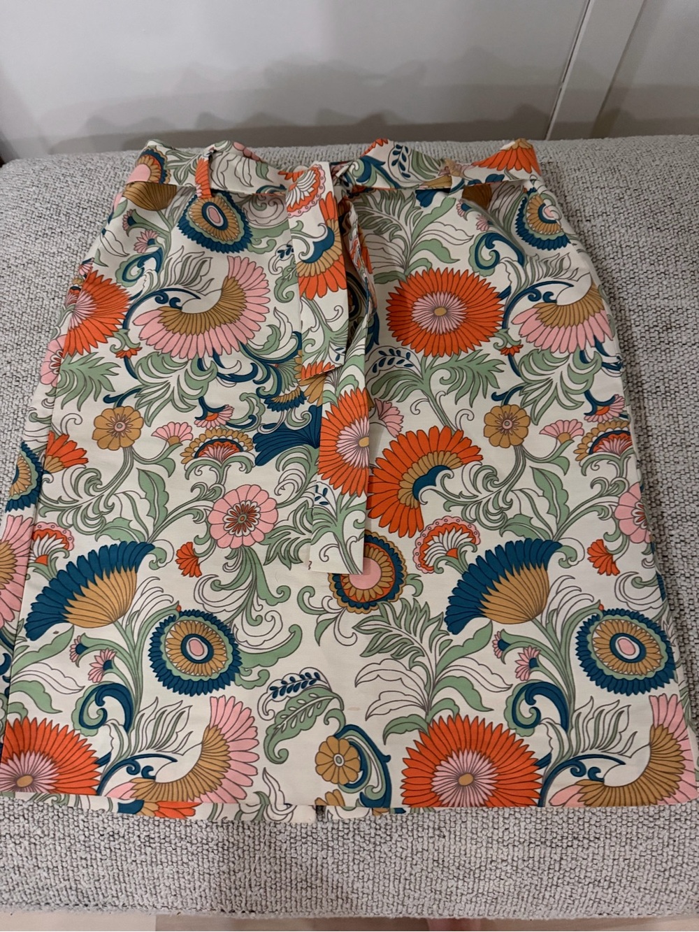 J. Crew Floral Midi Skirt in Cream with Orange, Teal & Pink